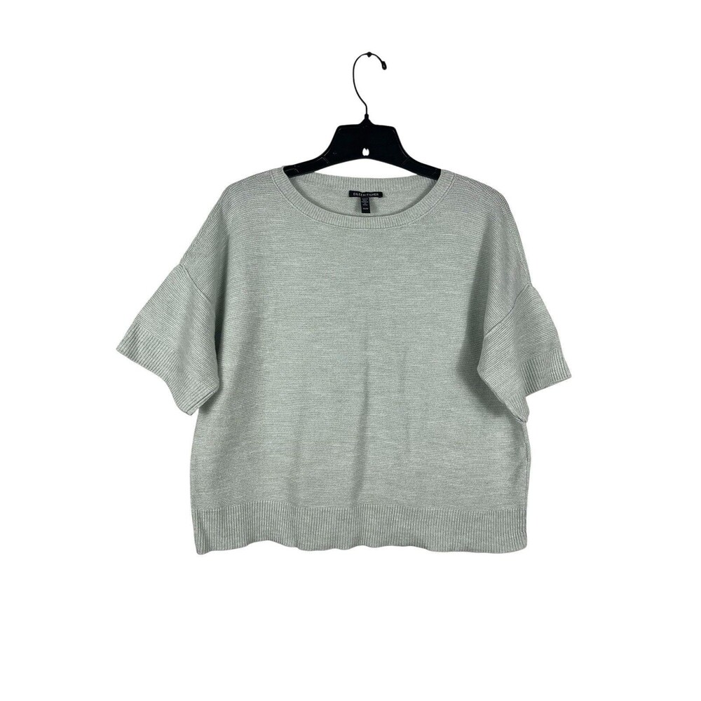 Eileen Fisher XS Mint Green Organic Cotton Knit Sweater Boxy Short Sleeve